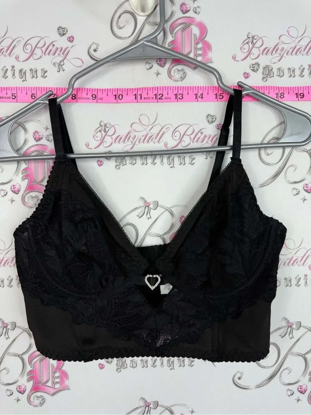 Black Lace Bralette with Heart Charm